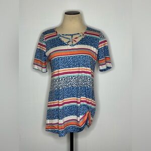 Multicolor Striped and Leopard Print Women's Top